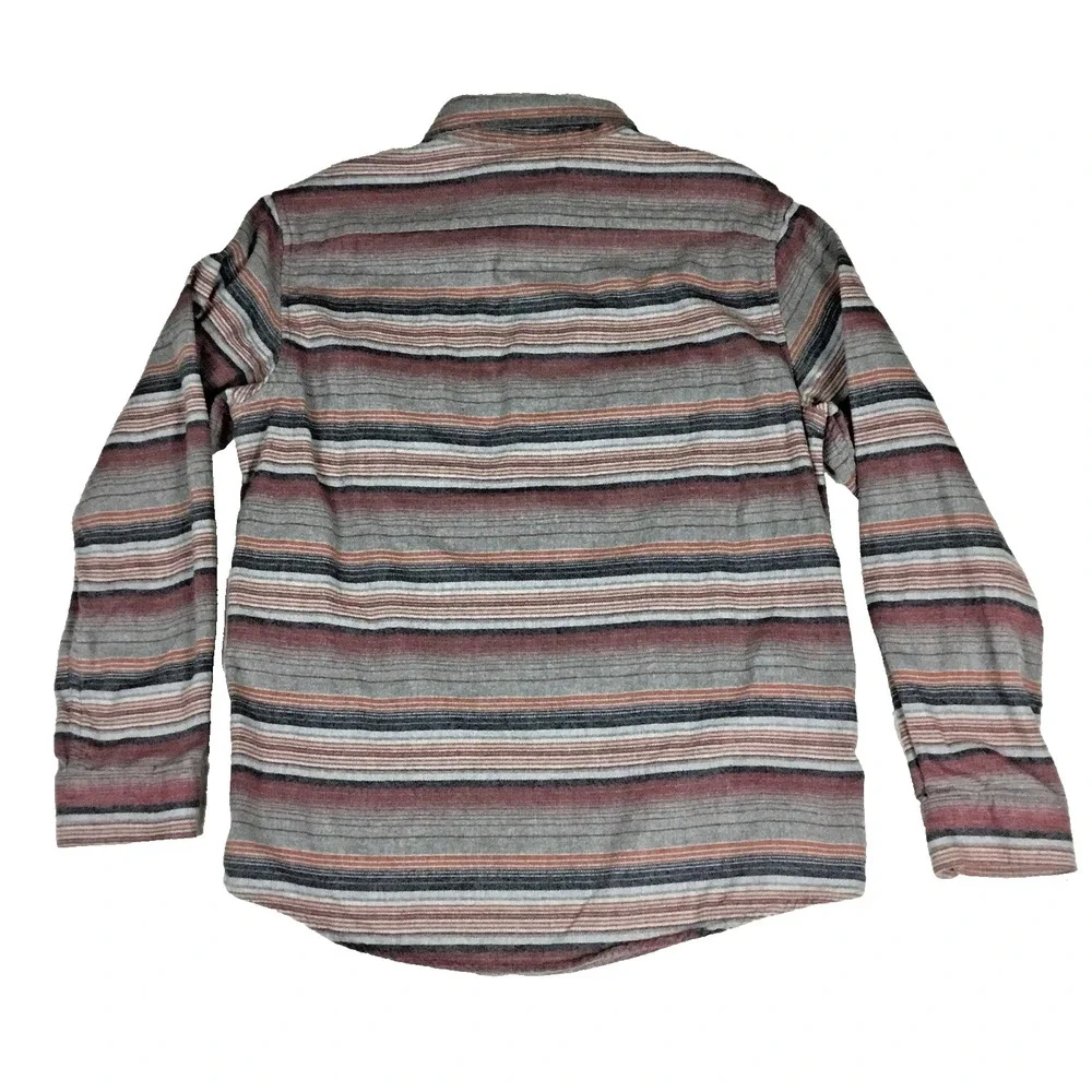 Goodfellow & Co Mens Large Gray Red Striped‎ Flannel Button Up Shirt 043160526